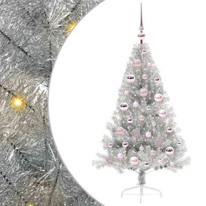vidaXL K&uuml;nstlicher vorbeleuchteter Weihnachtsbaum Silber 120 cm PET