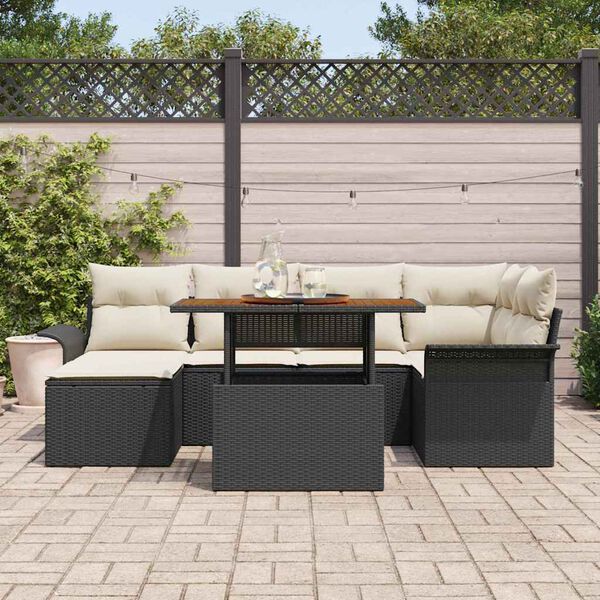 vidaXL Garten-Sofa-Set mit Speicher 7 pcs Schwarz Poly Rattan