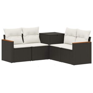 vidaXL Sofa Set 5 stk. Schwarz und Cremewei&szlig; Polyrattan und Stahl