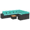 vidaXL 10-teiliges Gartensofa-Set mit Kissen, schwarzes Polyrattan