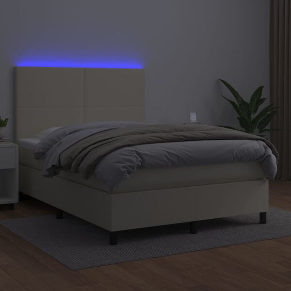 vidaXL Boxspringbett mit Matratze & LED Creme 140x190 cm Kunstleder