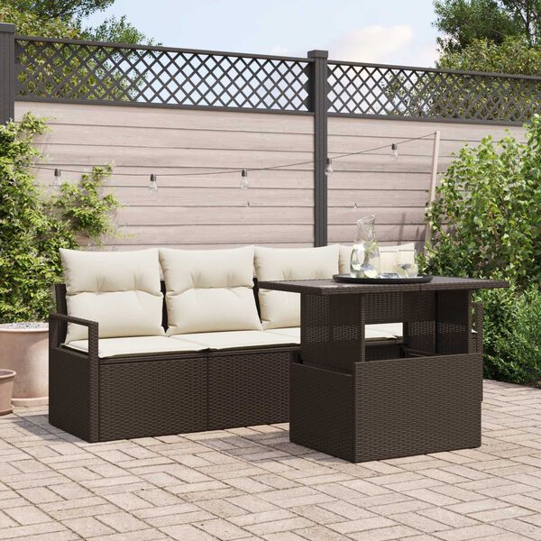 vidaXL Gartensofa-set mit Speicher mit Kissen 5 pcs Braun Poly-Rattan