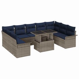 vidaXL Gartensofa-set mit Kissen mit Kissen 10 pcs Grau Poly Rattan