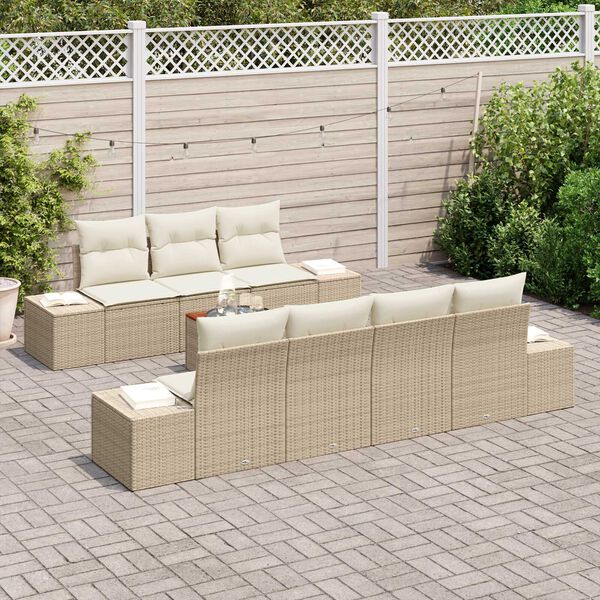 vidaXL Gartensofa-set mit Kissen 8 pcs Beige Poly-Rattan