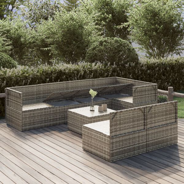 vidaXL 8-tlg. Garten-Lounge-Set mit Kissen Grau Poly Rattan