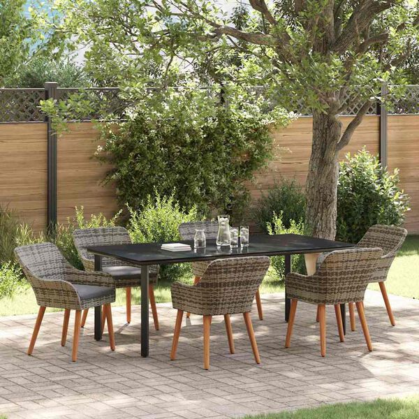 vidaXL Garten Essgruppe mit Kissen 7 pcs Grau Poly-Rattan