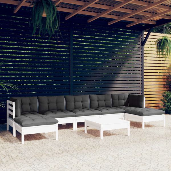 vidaXL 8-tlg. Garten-Lounge-Set mit Kissen Wei&szlig; Kiefernholz