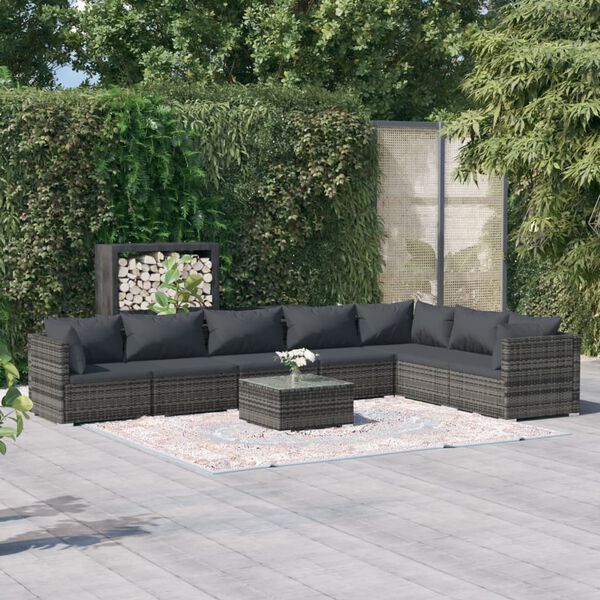 vidaXL 8-tlg. Garten-Lounge-Set mit Kissen Poly Rattan Grau