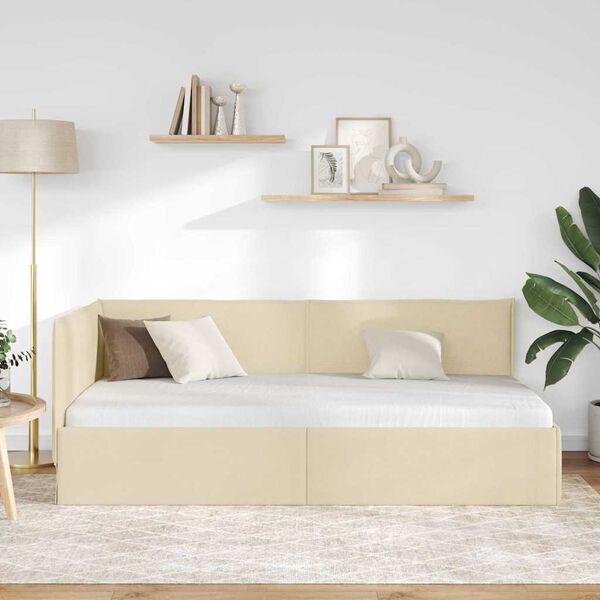 vidaXL Eckbettgestell mit Kopfteil Creme 90 x 190 cm Samt