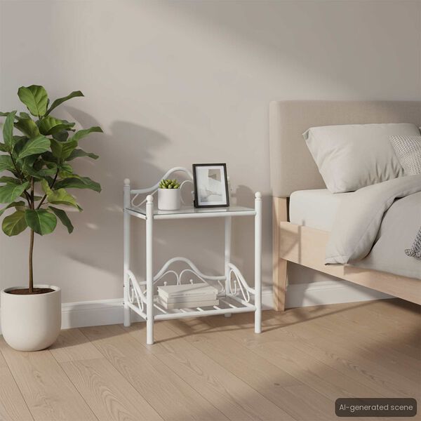 vidaXL Nachttische 2 Stk. Stahl und Hartglas 45x30,5x60 cm Wei&szlig;