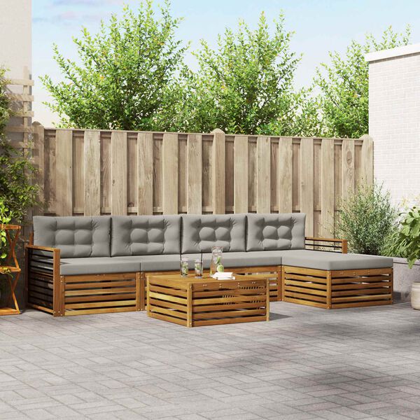 vidaXL Outdoor-Sofagarnitur mit Kissen 6 pcs Nat&uuml;rlich und Hellgrau