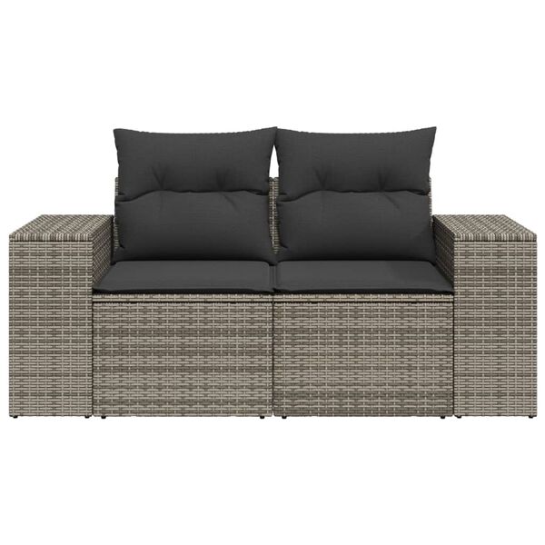 vidaXL Gartensofa 2-Sitzer mit Kissen Grau Poly Rattan