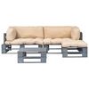 vidaXL 4-tlg. Outdoor-Lounge-Set Paletten Kissen in Sandfarben Holz