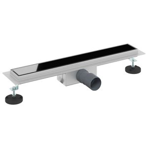 vidaXL Duschabfluss mit Glasabdeckung Schwarz 50 cm Edelstahl 304