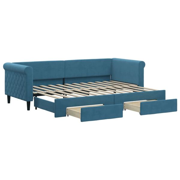 vidaXL Tagesbett Ausziehbar mit Schubladen Blau 80x200 cm Samt