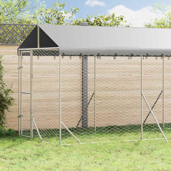vidaXL Outdoor-Hundezwinger mit Dach Silbern 2x6x2,5m Verzinkter Stahl