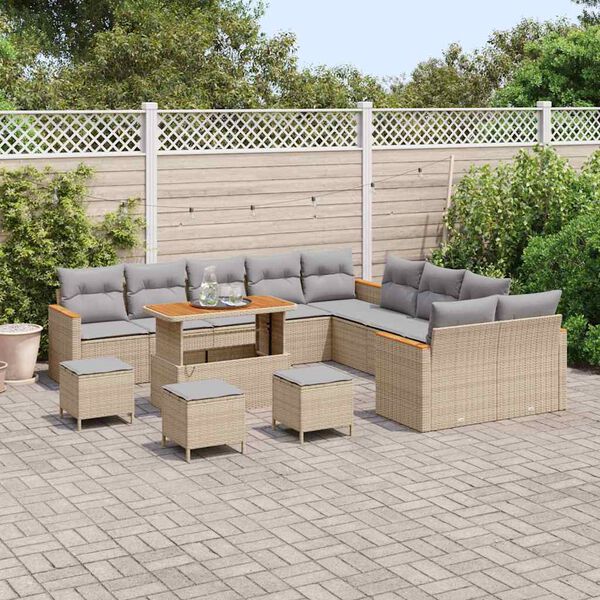 vidaXL Gartensofa-set 14 pcs Beige Poly-Rattan