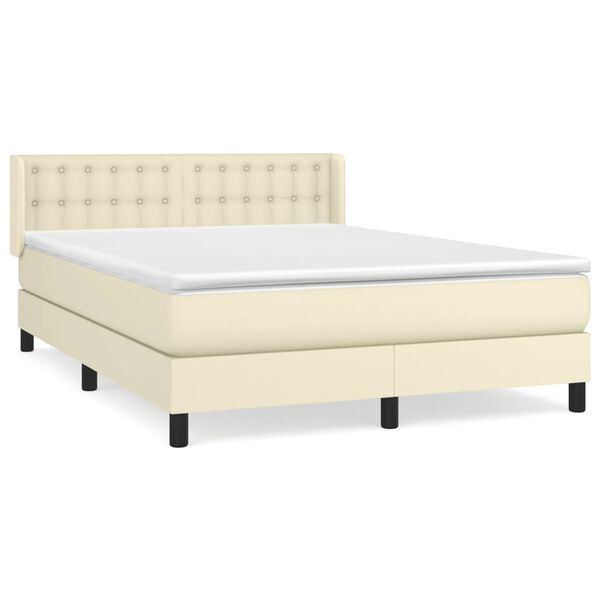 vidaXL Boxspringbett mit Matratze Creme 140x200 cm Kunstleder