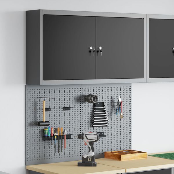 vidaXL Werkzeugschrank und Pegboard Set mit Regal 3 pcs Schwarz