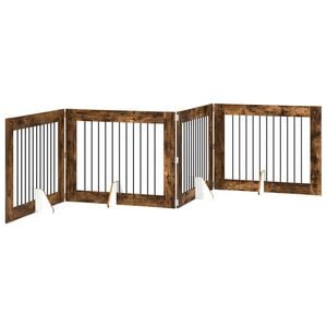 vidaXL Klappbares Hundetor mit St&auml;ndern 4 pcs Ger&auml;ucherte Eiche 401 cm