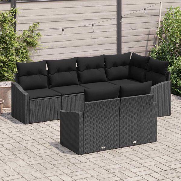 vidaXL Sofa Set mit Kissen 7 pcs Schwarz Poly Rattan