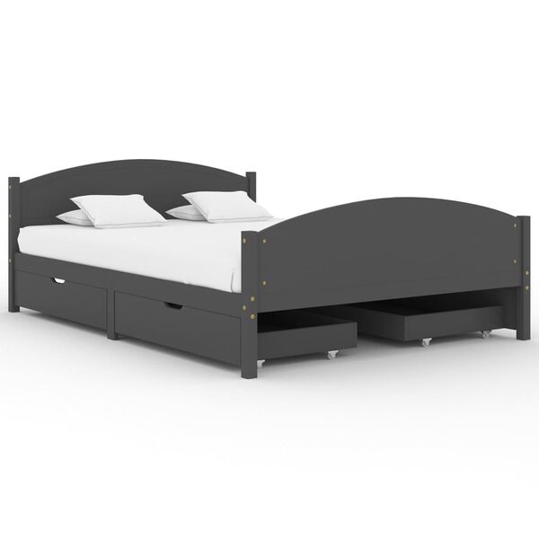 vidaXL Massivholzbett mit 4 Schubladen Dunkelgrau Kiefer 140x200 cm