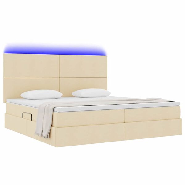 vidaXL Bett mit Stauraum und LED mit LED Creme 200 x 200 cm Polyester