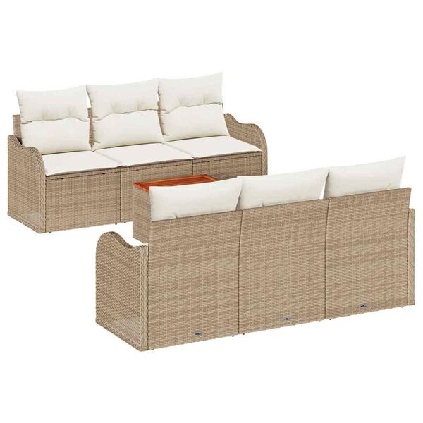 vidaXL Gartensofa-set mit Kissen 7 pcs Beige Poly-Rattan
