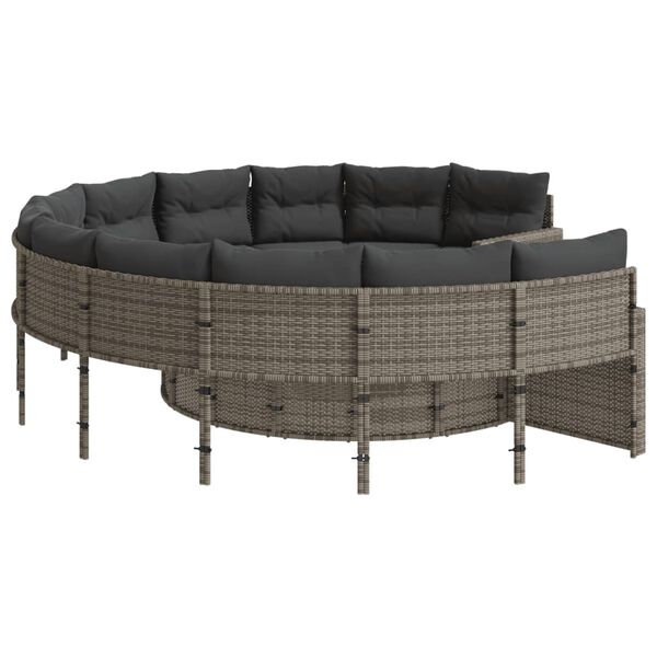 vidaXL Gartensofa mit Kissen Rund Grau Poly Rattan