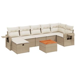 vidaXL 8-tlg. Garten-Sofagarnitur mit Kissen Beige Poly Rattan