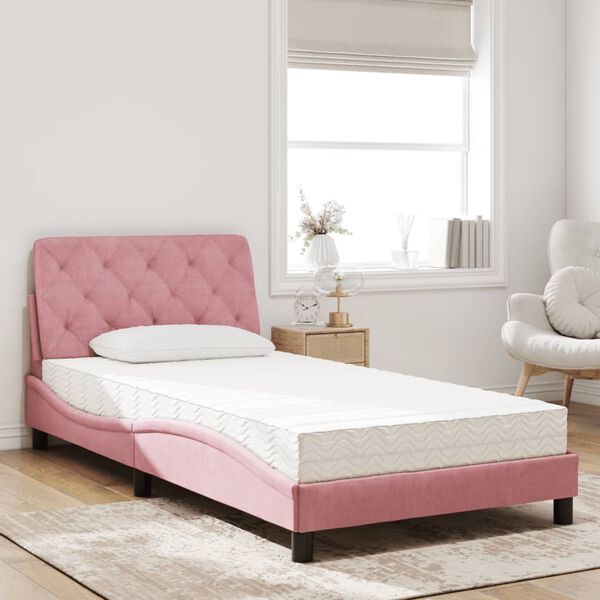 vidaXL Bett mit Matratze Rosa 100x200 cm Samt