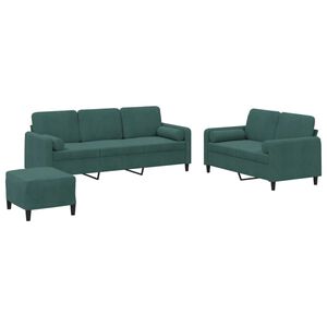 vidaXL 3-tlg. Sofagarnitur mit Kissen Dunkelgr&uuml;n Samt