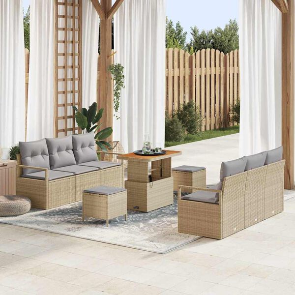vidaXL Gartensofa-set mit Kissen 9 pcs Beige Poly-Rattan