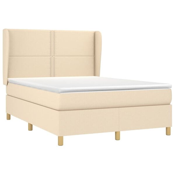 vidaXL Boxspringbett mit Matratze Creme 140x190 cm Stoff