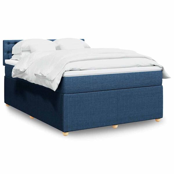 vidaXL Boxspringbett mit Matratze Blau 140x190 cm Stoff