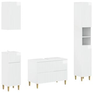 vidaXL 4-teiliges Badezimmer-Schrank-Set ARNHEM Hochglanz Wei&szlig;
