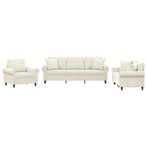 vidaXL 3-tlg. Sofagarnitur mit Kissen Creme Samt