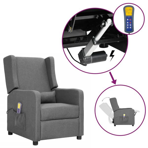 vidaXL Massagesessel mit Aufstehhilfe Hellgrau Stoff