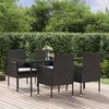 vidaXL 5-tlg. Garten-Essgruppe mit Kissen Schwarz Poly Rattan