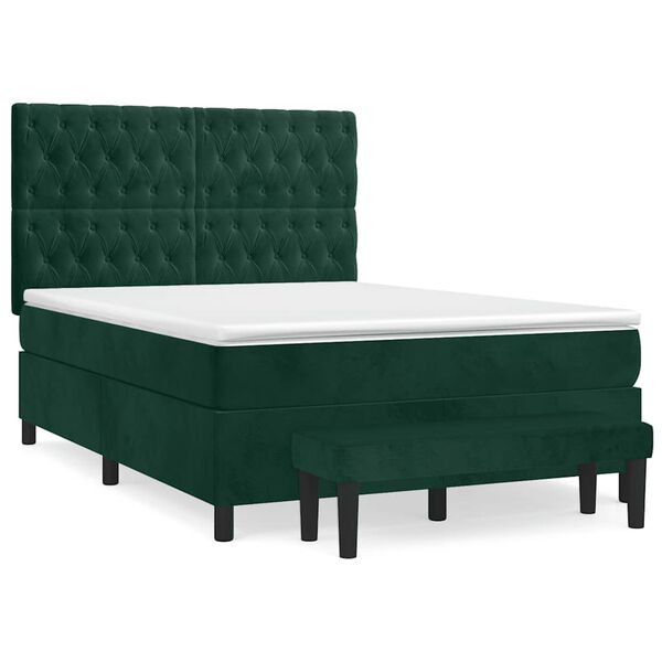 vidaXL Boxspringbett mit Matratze Dunkelgr&uuml;n 140x190 cm Samt