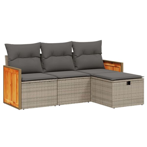 vidaXL 4-tlg. Garten-Sofagarnitur mit Kissen Grau Poly Rattan