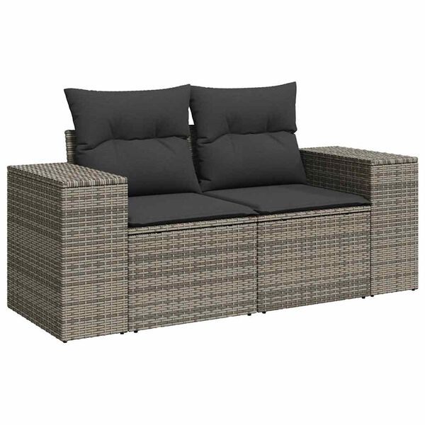 vidaXL 10-tlg. Garten-Sofagarnitur mit Kissen Grau Poly Rattan Akazie