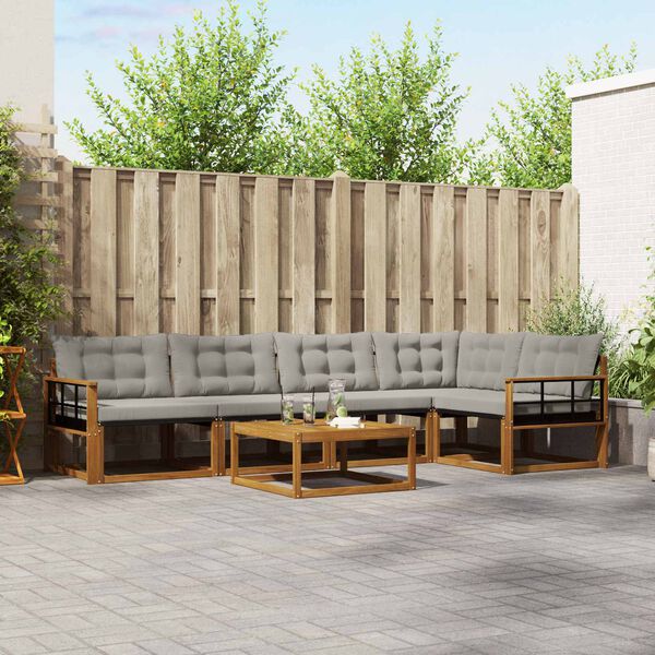 vidaXL Outdoor-Sofagarnitur mit Kissen 6 pcs Nat&uuml;rlich und Hellgrau