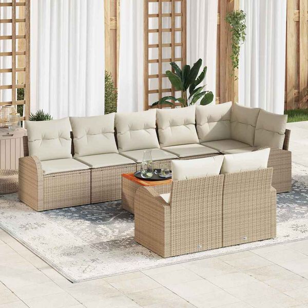 vidaXL Gartensofa-set mit Speicher 9 pcs Beige und Creme Poly-Rattan