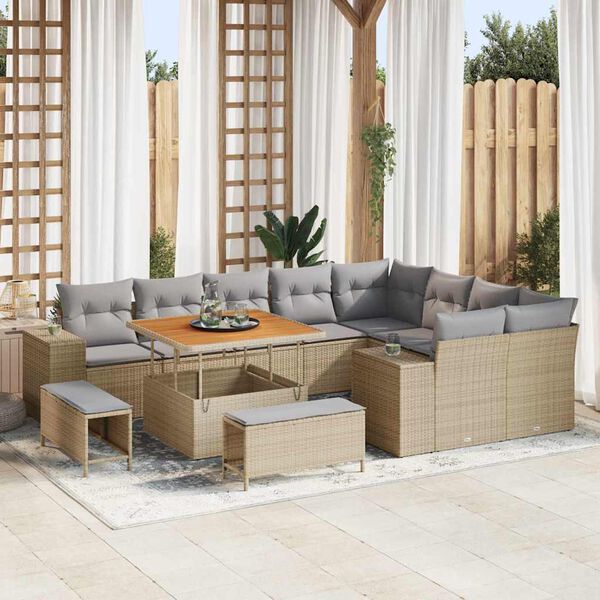 vidaXL Garten-Sofa-Set mit Kissen mit Kissen 12 pcs Beige und Hellgrau