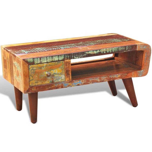 vidaXL Couchtisch mit Abgerundeter Seite & 1 Schublade Altholz