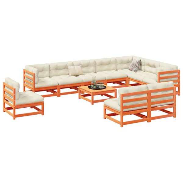 vidaXL 11-tlg. Garten-Sofagarnitur Wachsbraun Massivholz Kiefer