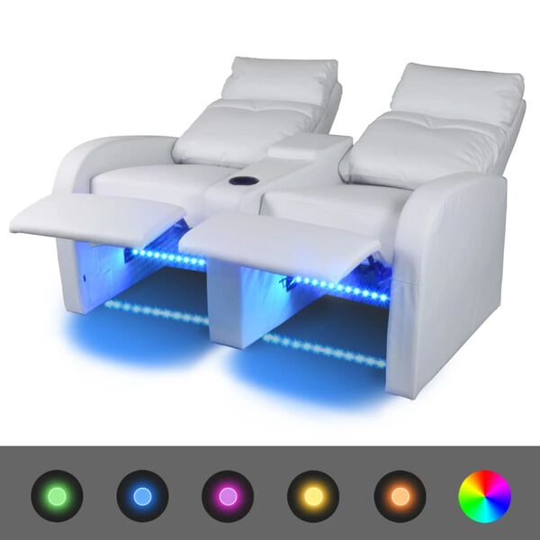 vidaXL Relaxsessel 2-Sitzer mit LED Kunstleder Wei&szlig;