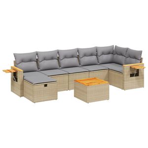vidaXL 7-tlg. Garten-Sofagarnitur mit Kissen Beige Poly Rattan