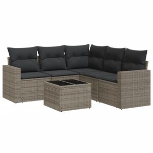 vidaXL 6-tlg. Garten-Sofagarnitur mit Kissen Grau Poly Rattan